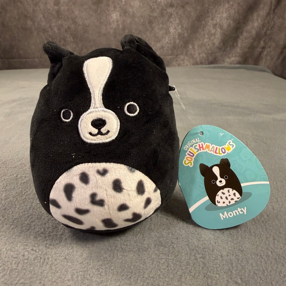 Squishmallows Monty Border Collie Black White Spotted Belly Plush S5 5 inch NWT